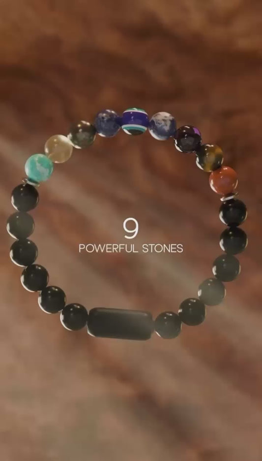 7 Chakra Bracelet with Free Evil Eye & Gloss Onyx